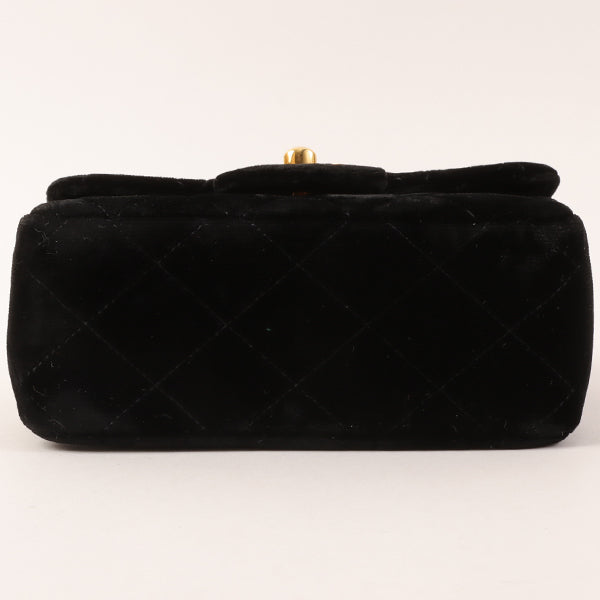 CHANEL Around 1992 Made Velour Classic Flap Top Handle Bag Mini Black