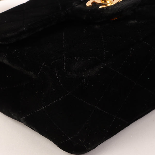 CHANEL Around 1992 Made Velour Classic Flap Top Handle Bag Mini Black