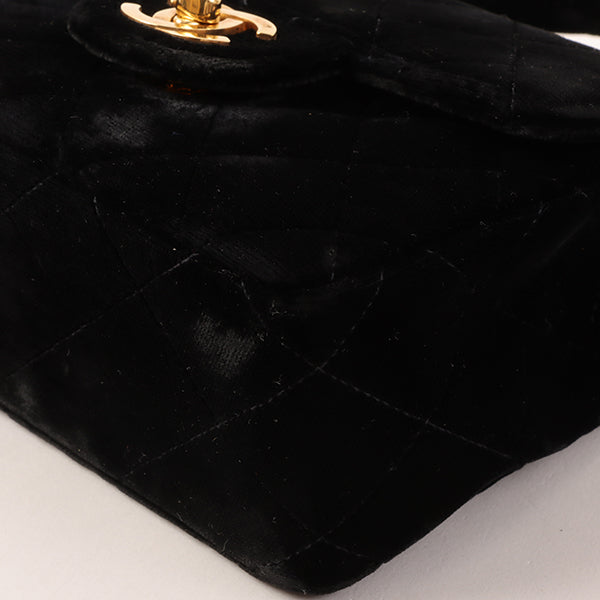 CHANEL Around 1992 Made Velour Classic Flap Top Handle Bag Mini Black