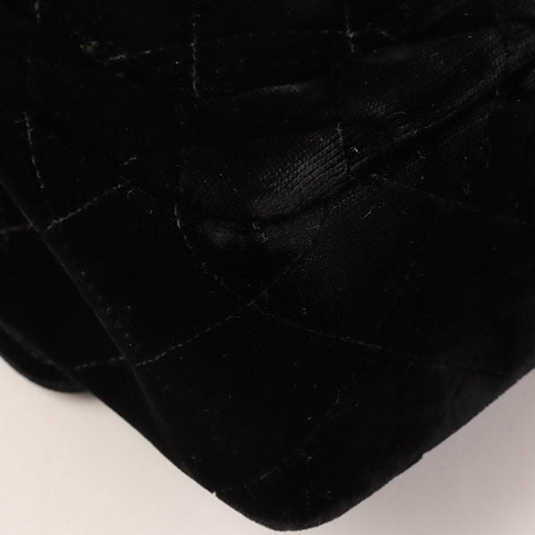 CHANEL Around 1992 Made Velour Classic Flap Top Handle Bag Mini Black