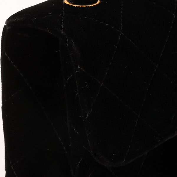 CHANEL Around 1992 Made Velour Classic Flap Top Handle Bag Mini Black