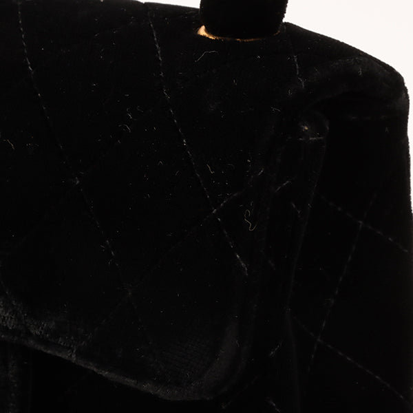 CHANEL Around 1992 Made Velour Classic Flap Top Handle Bag Mini Black