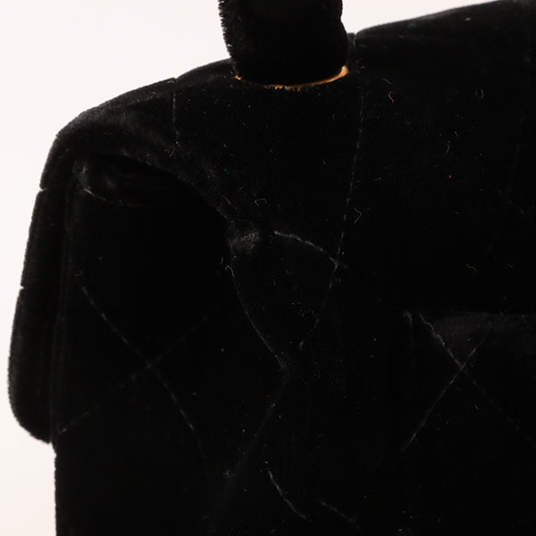 CHANEL Around 1992 Made Velour Classic Flap Top Handle Bag Mini Black