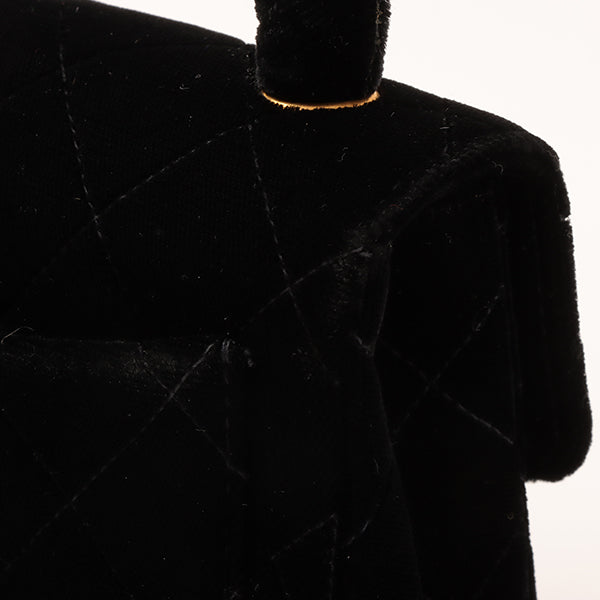 CHANEL Around 1992 Made Velour Classic Flap Top Handle Bag Mini Black