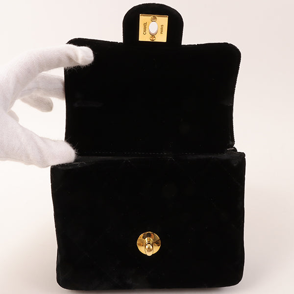 CHANEL Around 1992 Made Velour Classic Flap Top Handle Bag Mini Black