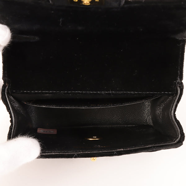 CHANEL Around 1992 Made Velour Classic Flap Top Handle Bag Mini Black