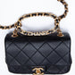 CHANEL Black Metal Quilted Lambskin Leather Mini Top Handle Square Flap Bag