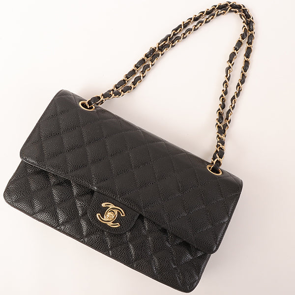 CHANEL Around 2002 Made Caviar Skin Classic Flap Chain Bag 25Cm Black
