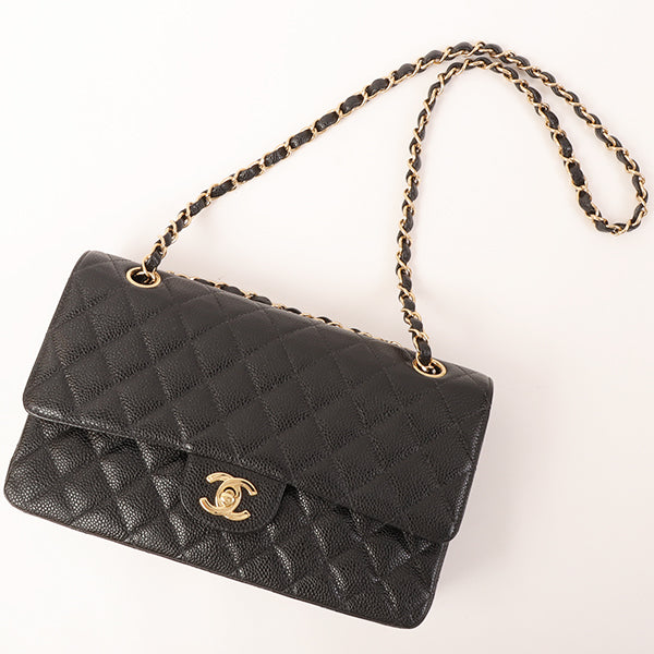 CHANEL Around 2002 Made Caviar Skin Classic Flap Chain Bag 25Cm Black
