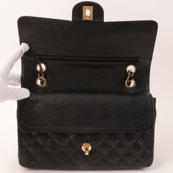 CHANEL Around 2002 Made Caviar Skin Classic Flap Chain Bag 25Cm Black