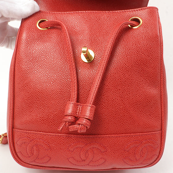 Chanel Around 1995 Made Caviar Skin Cc Mark Plate Backpack Red
