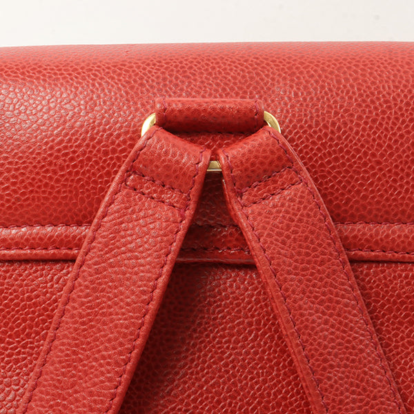 Chanel Around 1995 Made Caviar Skin Cc Mark Plate Backpack Red