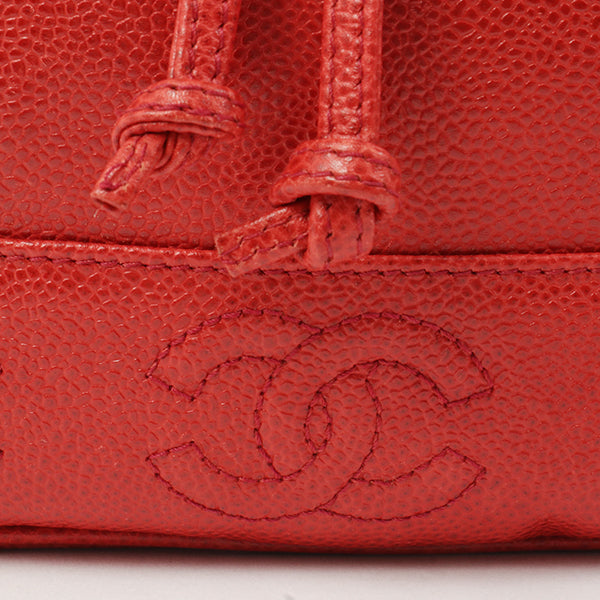 Chanel Around 1995 Made Caviar Skin Cc Mark Plate Backpack Red