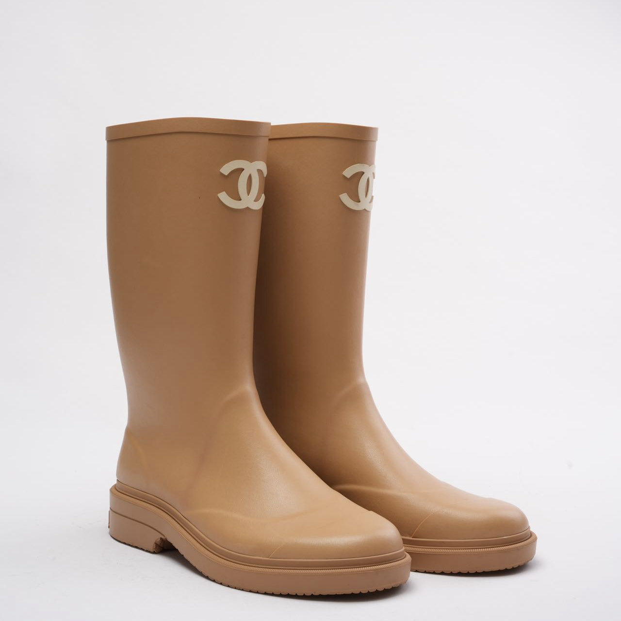 Chanel Classic Rain Boots Beige with CC Logo 42