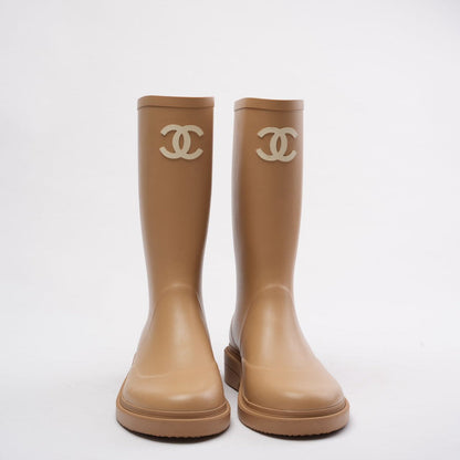 Chanel Classic Rain Boots Beige with CC Logo 42