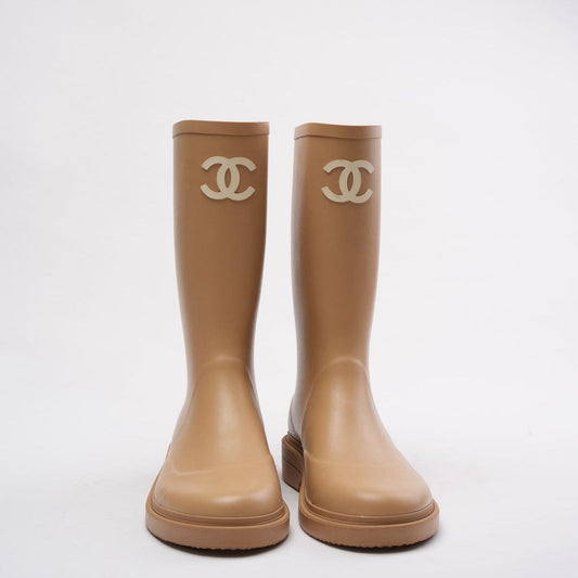 Chanel Classic Rain Boots Beige with CC Logo 42