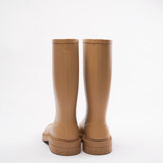 Chanel Classic Rain Boots Beige with CC Logo 42