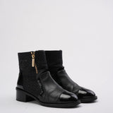 Chanel Black Tweed and Patent Leather CC Cap Toe Ankle Booties 38.5