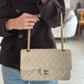 Chanel Medium Classic Double Flap Bag in Beige and Gold Tweed with Champagne Gold Hardware