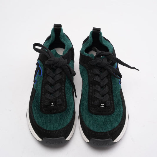 Chanel Low-Top Sneakers Suede & Knit Fabric Black/Green 39