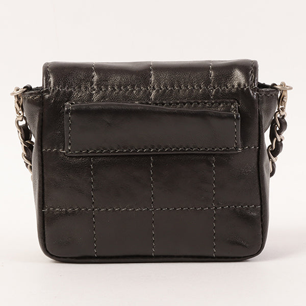 Chanel Around 2000 Made Chocolate Bar Cc Mark Plate Micro Chain Bag Black