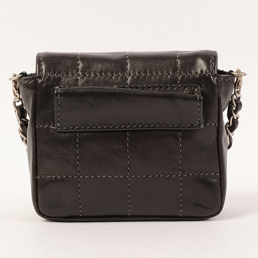 Chanel Around 2000 Made Chocolate Bar Cc Mark Plate Micro Chain Bag Black