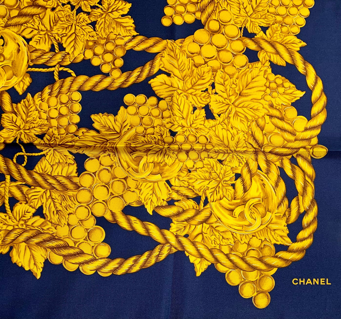 CHANEL NAVY FOLIAGE SILK SCARF
