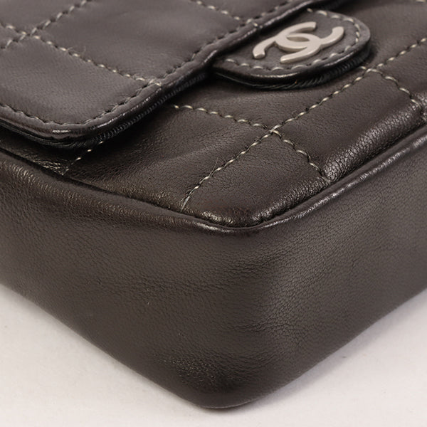 Chanel Around 2000 Made Chocolate Bar Cc Mark Plate Micro Chain Bag Black