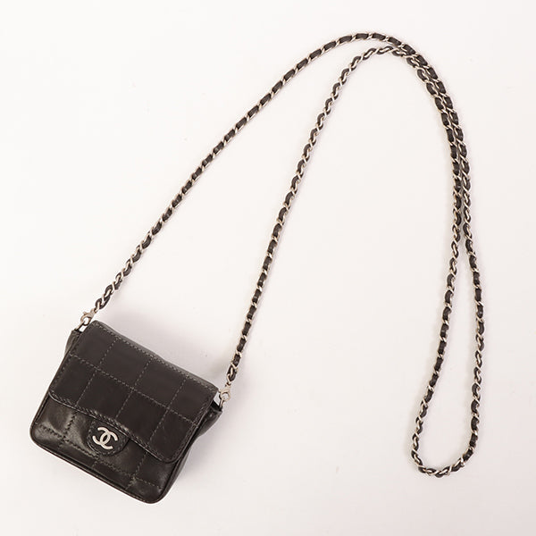 Chanel Around 2000 Made Chocolate Bar Cc Mark Plate Micro Chain Bag Black