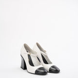 Chanel Black/White Leather Two Tone Pearl Mary Jane Shoes Size 38.5