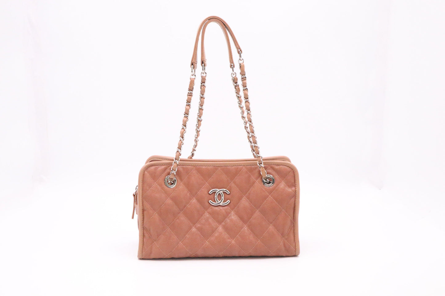 Chanel French Riviera Chain Shoulder Bag in Brown Caviar Matelassé Leather