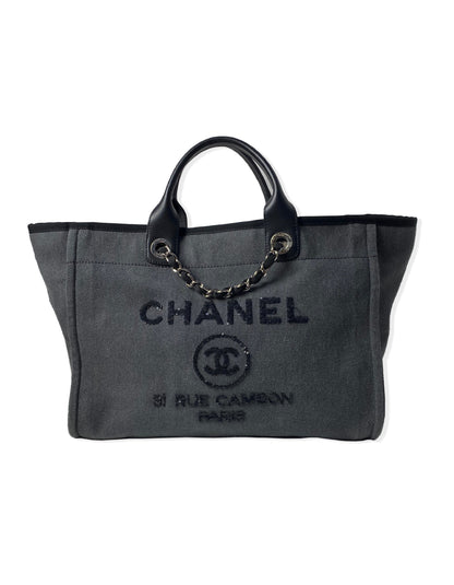Chanel Black Denim Large Sequins Deauville Tote Bag