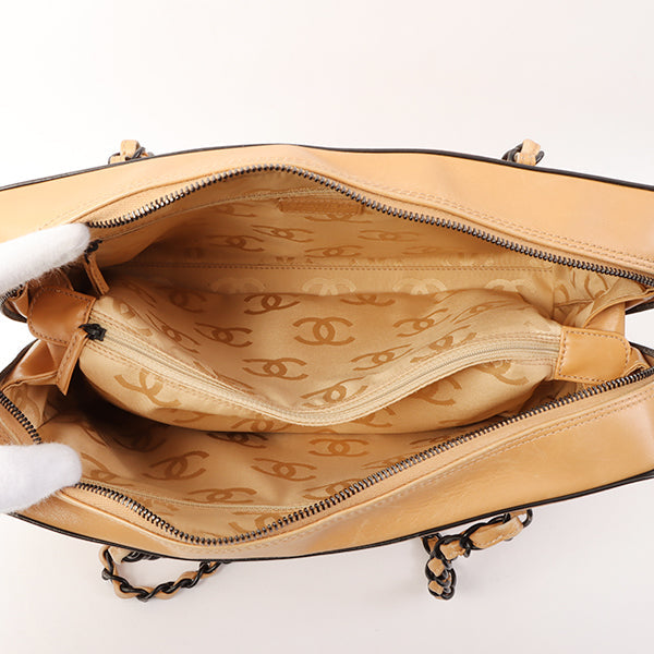 Chanel Around 2000 Made Cc Mark Plate Chain Shoulder Bag Beige