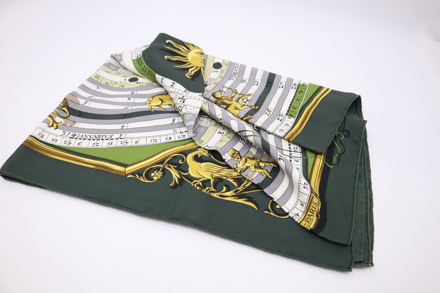 Hermes Carre 90 Astrologie "Dies Et Hore" in Green Silk