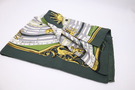 Hermes Carre 90 Astrologie "Dies Et Hore" in Green Silk