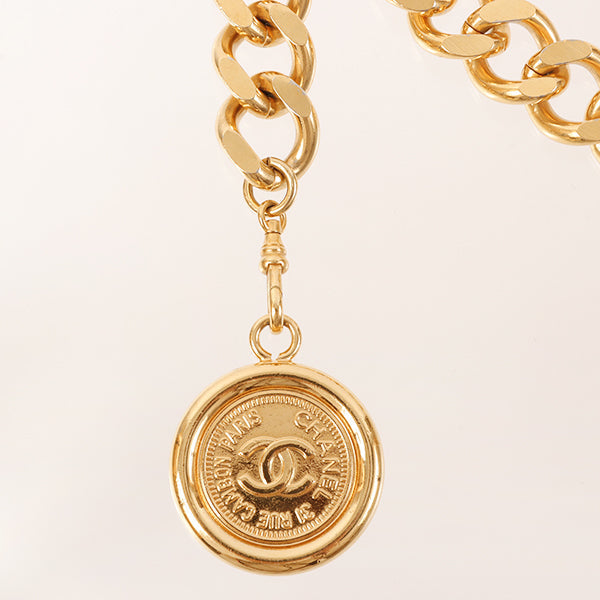CHANEL 1995 Made Logo Plate Cc Mark Coin Charm Chain Belt