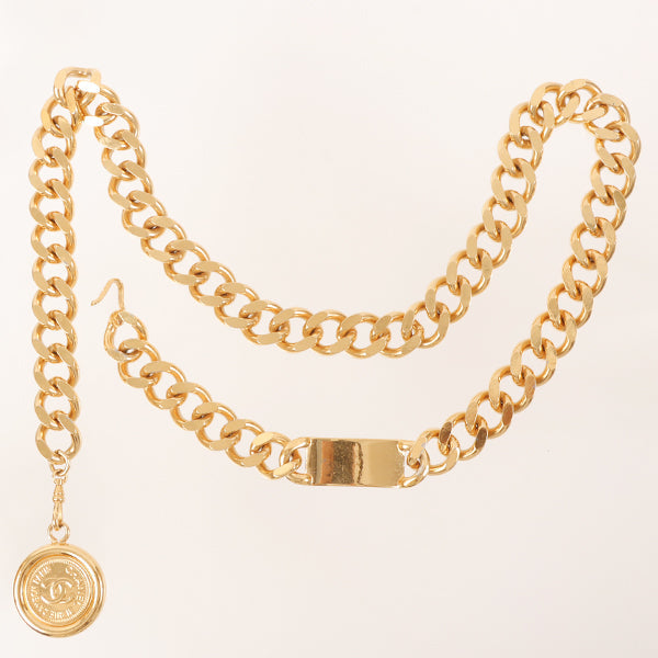 CHANEL 1995 Made Logo Plate Cc Mark Coin Charm Chain Belt