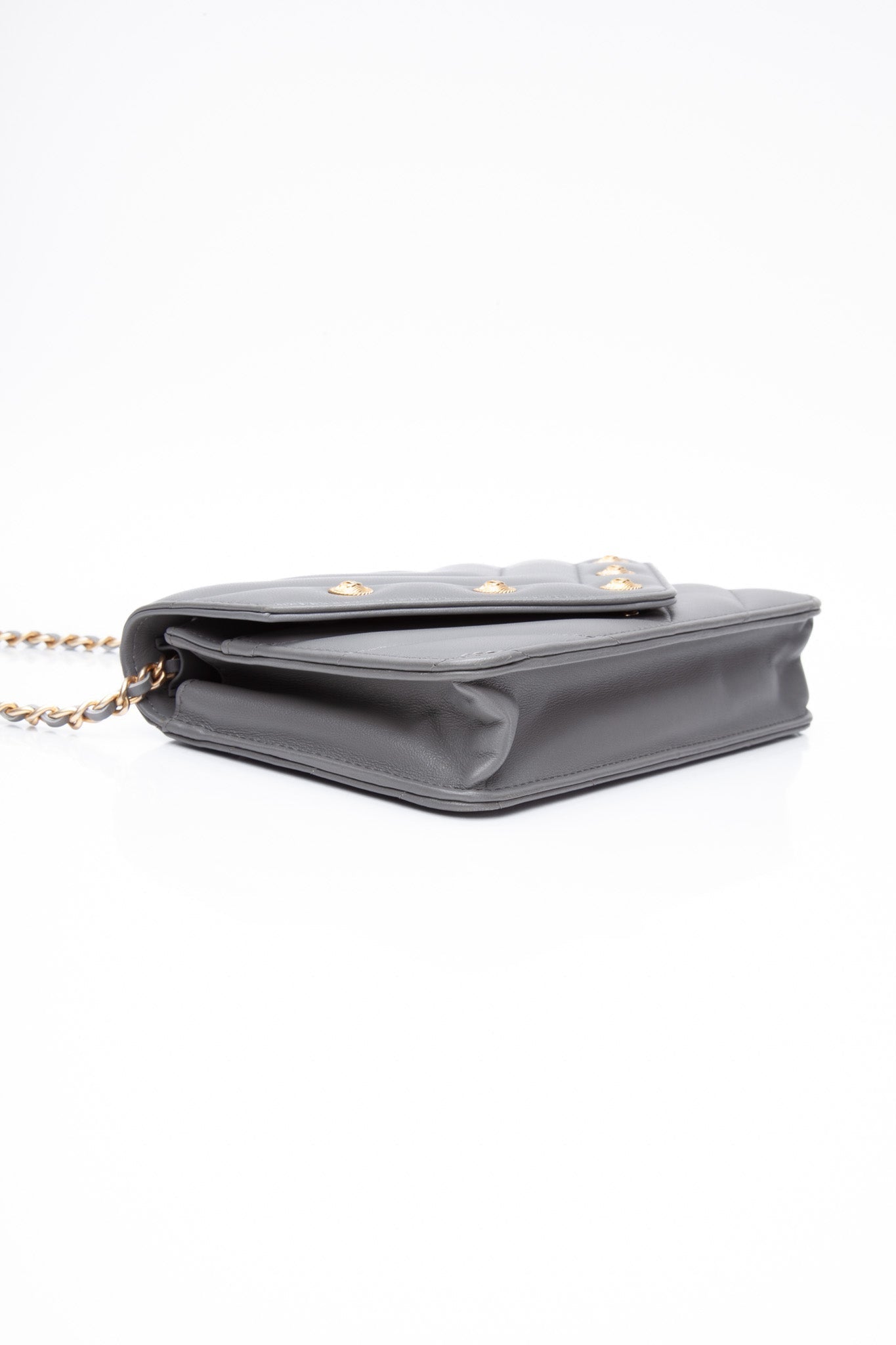CHANEL Gray Lambskin Chevron Medallion WOC Wallet on Chain