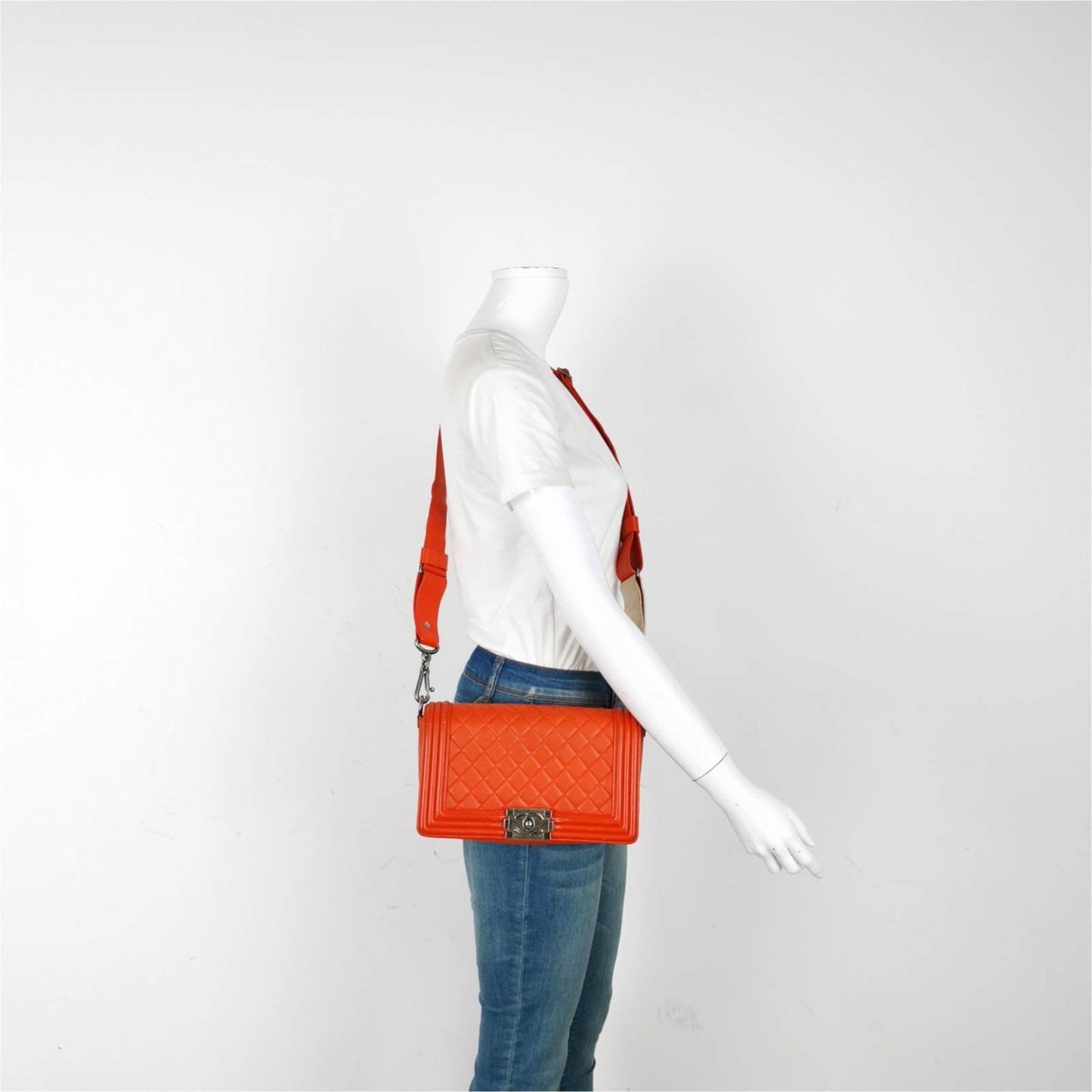 Chanel Le Boy 2012 Medium Orange Lambskin Leather Bag