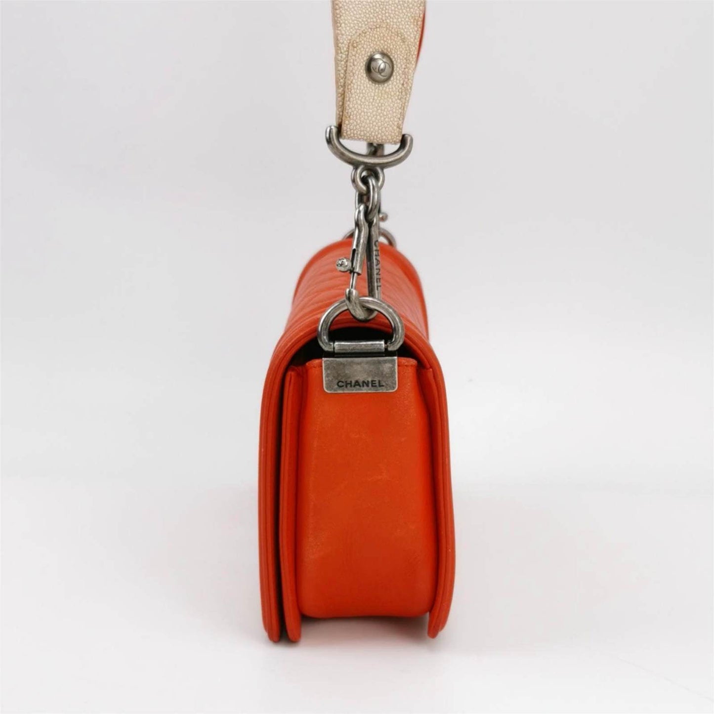 Chanel Le Boy 2012 Medium Orange Lambskin Leather Bag