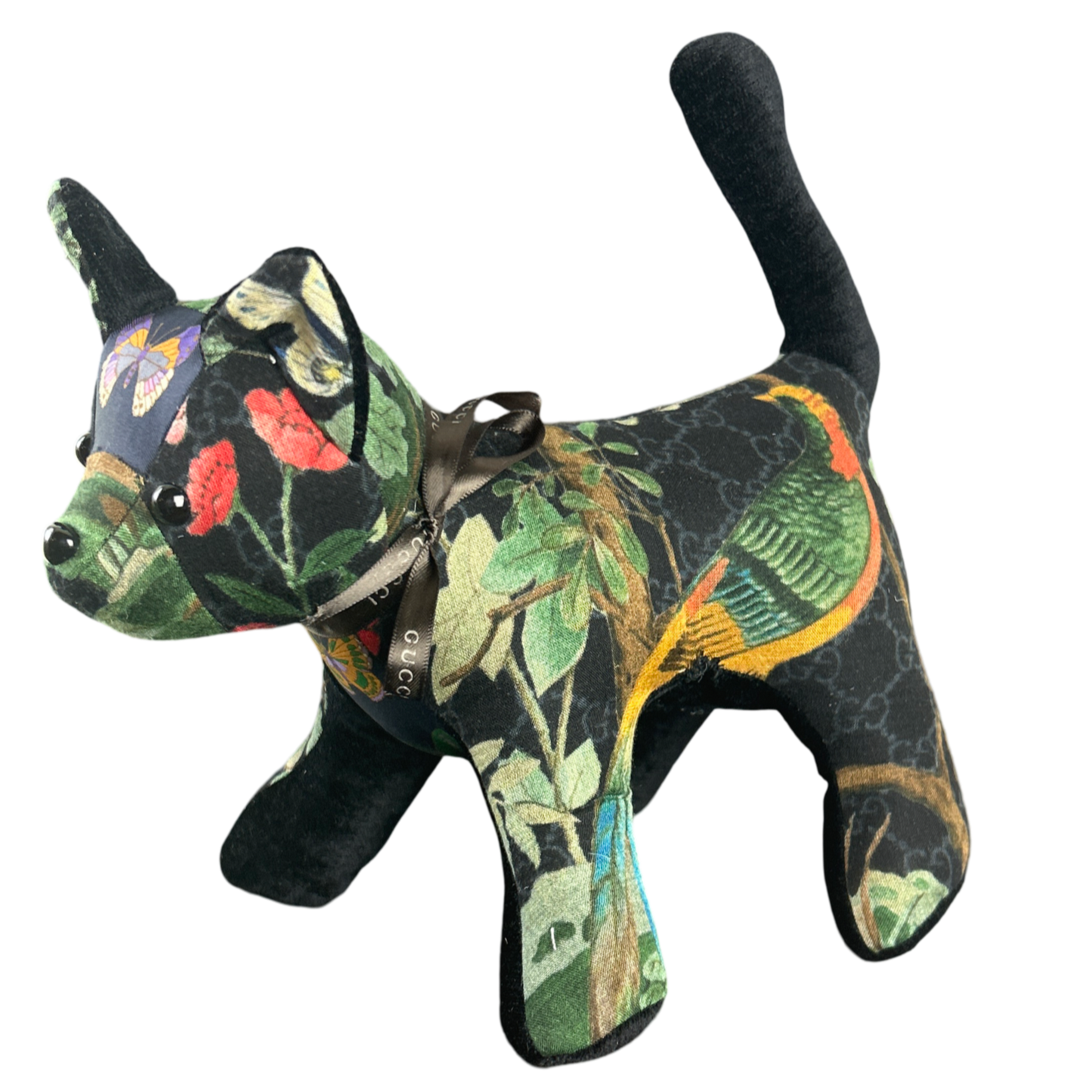 GG Logo Chinoiserie Noir   Silk Scarf Charming Kitten