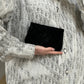 Chanel Black Velvet Diamond Clutch Bag with Camellia Detailing