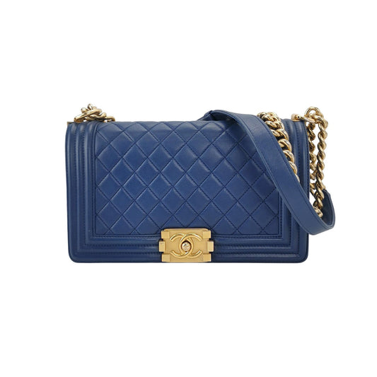 Chanel Le Boy 2016 Medium Blue Lambskin Leather Bag