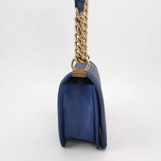 Chanel Le Boy 2016 Medium Blue Lambskin Leather Bag