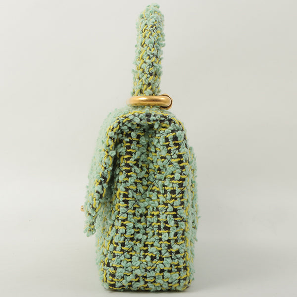 Chanel Around 1993 Made Tweed Classic Flap Top Handle Bag With Micro Bag Apple Green
