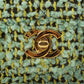 Chanel Around 1993 Made Tweed Classic Flap Top Handle Bag With Micro Bag Apple Green