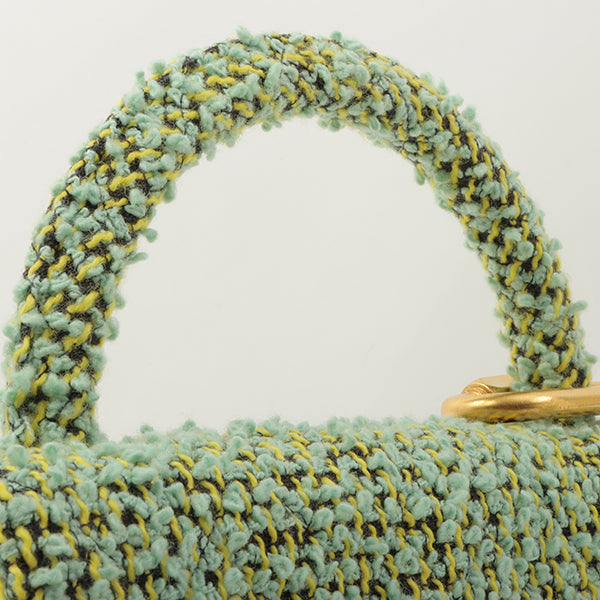 Chanel Around 1993 Made Tweed Classic Flap Top Handle Bag With Micro Bag Apple Green
