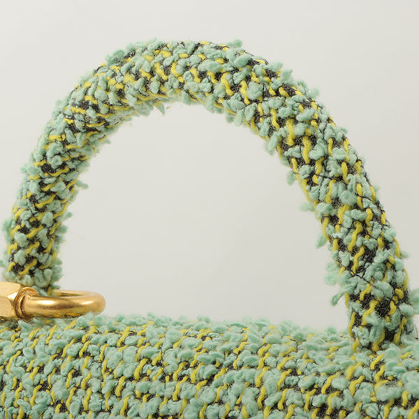 Chanel Around 1993 Made Tweed Classic Flap Top Handle Bag With Micro Bag Apple Green
