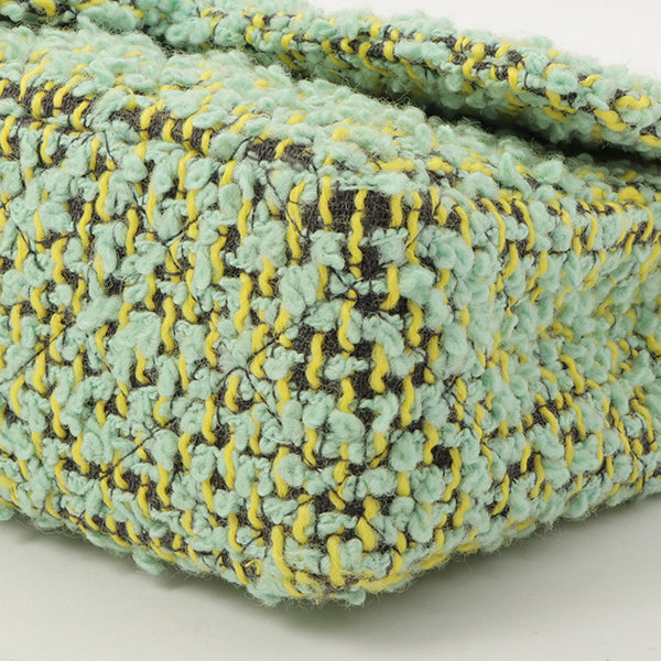 Chanel Around 1993 Made Tweed Classic Flap Top Handle Bag With Micro Bag Apple Green