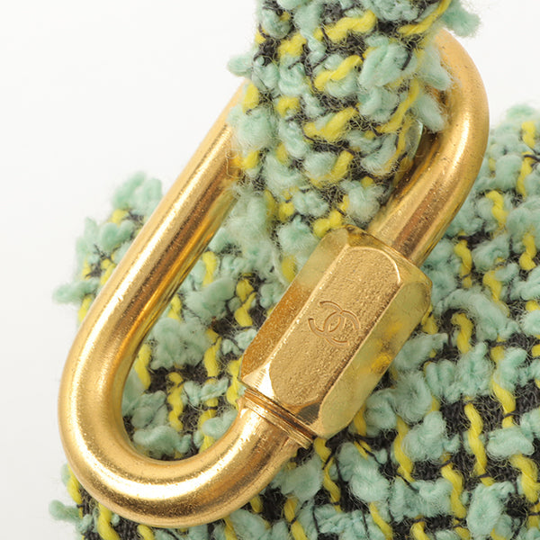 Chanel Around 1993 Made Tweed Classic Flap Top Handle Bag With Micro Bag Apple Green